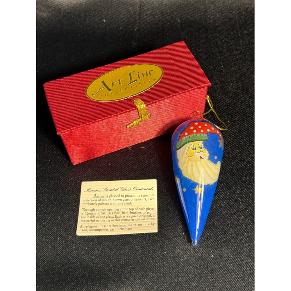 ARTLINE Reverse Painted Glass Teardrop Moon-shaped Santa Christmas Ornament